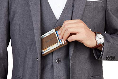 Toughergun Slim Wallet for Men RFID Blocking Money Clip, Minimalist Front Pocket Credit Card Holder, Magnetic Thin Mens Wallets with ID Window - color: Coffee