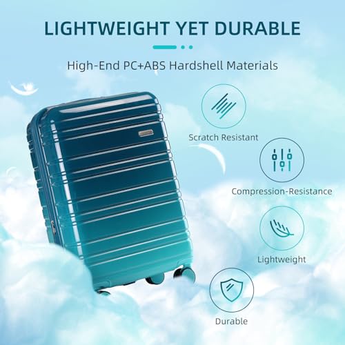 LARVENDER Carry on Luggage Sets 3 Piece, 20 Inch Suitcases, Ocean Breeze - color: Ocean Breeze-20BP, size: 3 Piece Set (Backpack/TB/20)