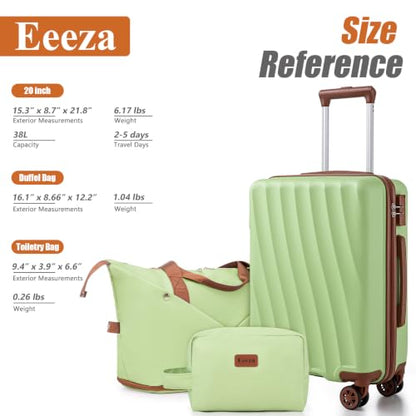 Eeeza Carry on Luggage Sets,Light Green (20"/DB/TB) - color: Light Green, size: 3 Piece Sets (20/DB/TB)
