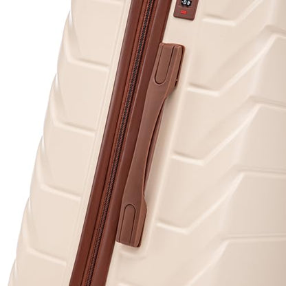 Luggage 3 Pcs Sets ABS Hardside Luggage Set Spinner Wheel Suitcase - color: Brown/Ivory, size: 20/24/28 Inch