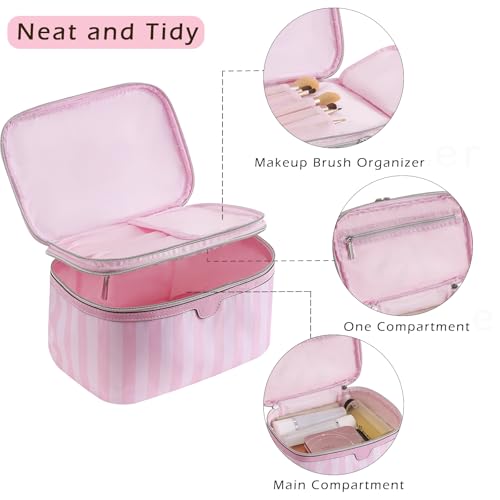 RSRSLEII Waterproof Large Striped Double Layer Travel Makeup Bag(1Top Open) - color: 01Top Open