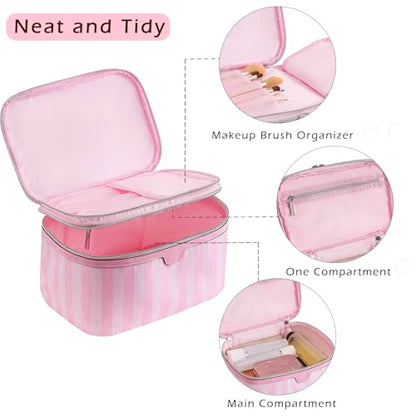RSRSLEII Waterproof Large Striped Double Layer Travel Makeup Bag(1Top Open) - color: 01Top Open