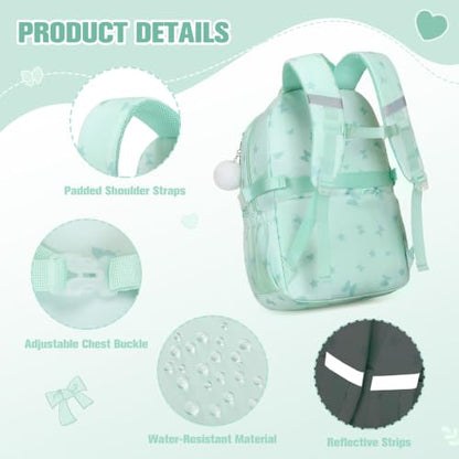 Bevalsa Backpack for Girls Backpack for School with Lunch Bag Pencil Case - color: Green Butterfly