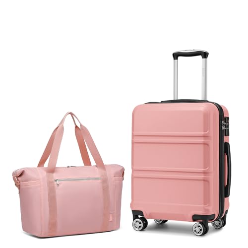 Kono Carry On Luggage Airline Approved with Spinner Wheels TSA Lock - color: Nude/Rose Pink, size: 20-inch/Db
