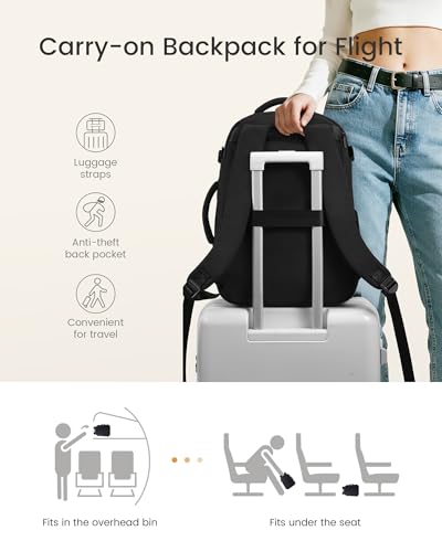 LOVEVOOK 40L Travel Backpack for Women & Men, Airline Approved Carry On Bag - color: Light Pink / Off-white, size: Large-40L