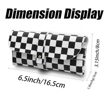 Faux Leather Glasses Pouch, Portable Bag for Sunglasses travel glasses bag - color: Black and White Grid