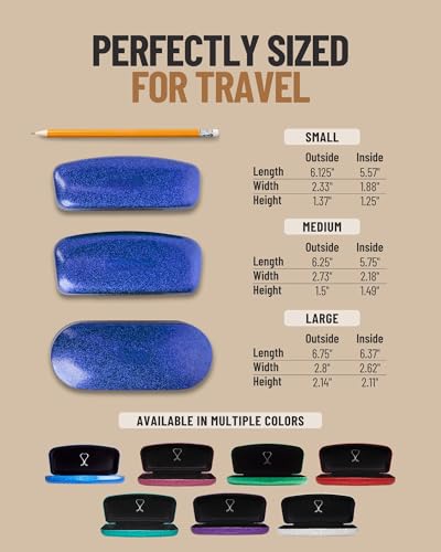 SPUNKYsoul Eye Glasses Case Girl Sparkle Smooth Glitter Hard Shell Eyeglass for Women - color: Blue, size: Medium