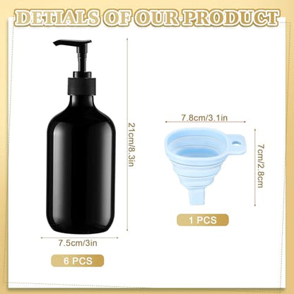 Sliner 6 Pcs Shampoo and Conditioner Dispenser Bottles Refillable, Black - color: Black