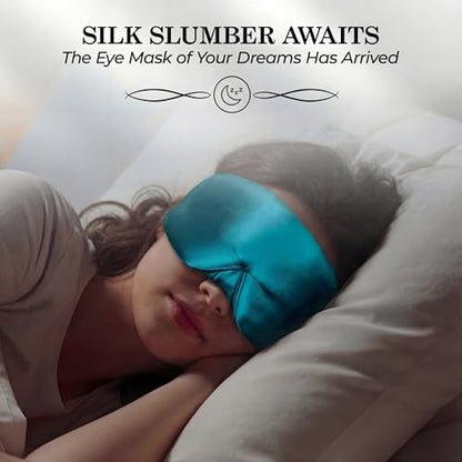 SLEEP SANCTUARY 100% Pure Mulberry Silk Sleep Mask - 22 Momme Light Blocking Hook & Loop Silk Eye Mask for Sleeping - Secure Fit for Side Sleepers, Women & Men - Cloud Soft (Peacock Blue) - color: Peacock Blue