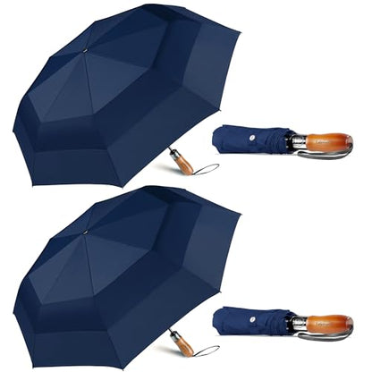 Windproof Golf Umbrella Large 54 Inch Folding Auto Open Close Wood Handle - color: 04.2-Pack Dark Blue