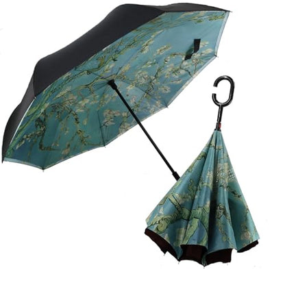 SIEPASA 49/56 Inch Inverted Reverse Upside Down Umbrella, Extra Large Double Canopy Vented Windproof Waterproof Stick Golf Umbrellas with C-shape Handle. - color: Almond Blossom, size: 49 Inch