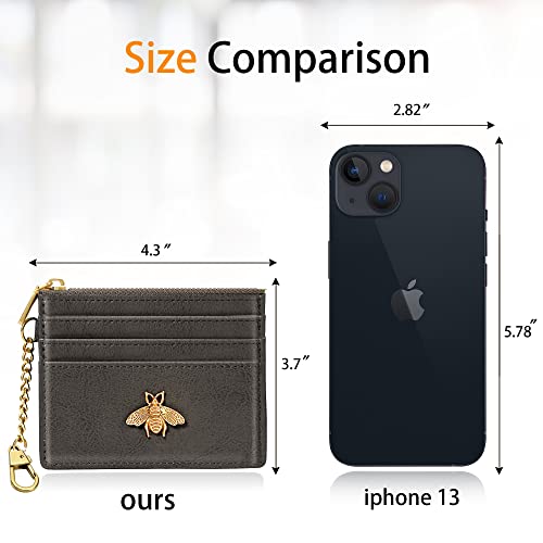 SEAVILIA Credit Card Holder Small Keychain Wallet for Women RFID Blocking - color: Deep Grey
