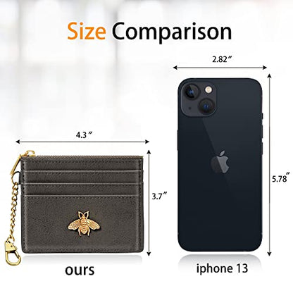 SEAVILIA Credit Card Holder Small Keychain Wallet for Women RFID Blocking - color: Deep Grey