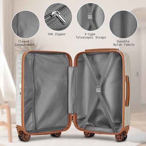 Melalenia Luggage Set 4 Piece Carry On, Hardside Suitcase with TSA Lock and Spinner Wheels, Carry-On Ailline Approved, Beige Brown - color: Beige Brown, size: 13+20 inch/DB/TB