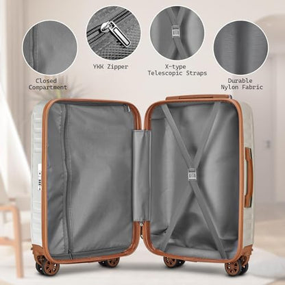 Melalenia Luggage Set 4 Piece Carry On, Hardside Suitcase with TSA Lock and Spinner Wheels, Carry-On Ailline Approved, Beige Brown - color: Beige Brown, size: 13+20 inch/DB/TB