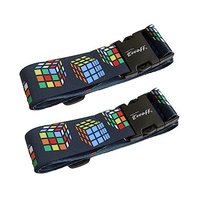 Teeoff 2 Pack Elastic Luggage Straps Suitcase Belts Travel Bag Accessories Adjustable 220CM (Magic Cube) - color: Magic Cube