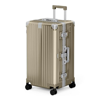 ALPHA CAMP Trunk Luggage 26 Inch with Aluminum Frame Zipperless Suitcase - color: Gold, size: 26 Inch
