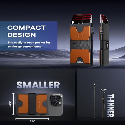 RUNBOX Slim Wallet for Men, RFID Aluminum Pop-Up Card Holder for 12 Cards - color: Matt Orange