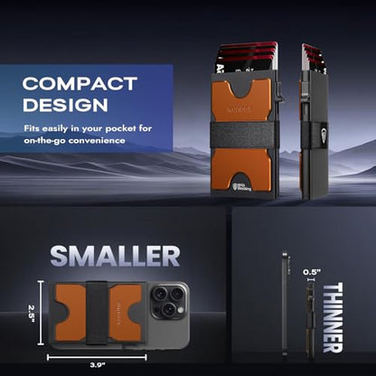 RUNBOX Slim Wallet for Men, RFID Aluminum Pop-Up Card Holder for 12 Cards - color: Matt Orange