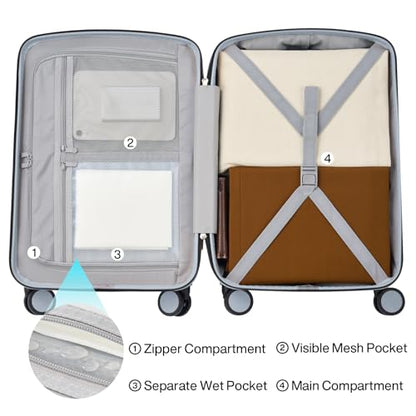 Hanke 24 Inch Checked Luggage, Hard Shell with TSA Lock & Wet Pocket - color: Grey, size: 24 Inch