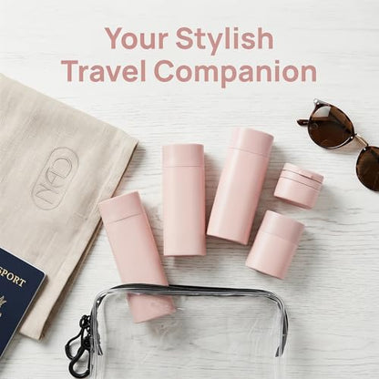 Travel Bottles Set, 5PC TSA Approved Travel Size Toiletry Containers, Leak Proof Refillable Travel Shampoo Lotion Bottles, Travel Accessories (Pink) - color: Pink