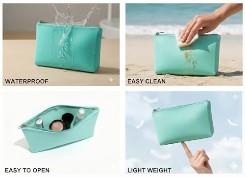 Waterproof Travel Makeup Brush Holder, Silicone Makeup Bag with Zipper Pouch Holder Case for Organizing Cosmetics,Daily Work Item,Travel Pouch for Women,Storage Bag Teal Green