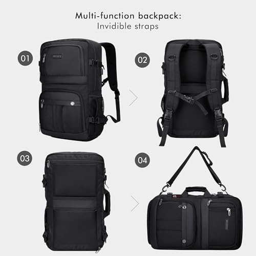 WITZMAN Carry on Travel Backpack for Men Nylon Business Laptop Backpack - color: Classic Black