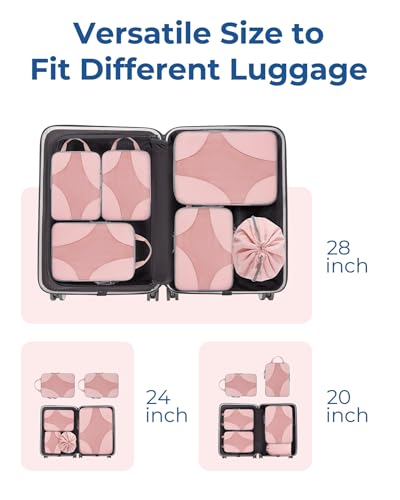 Bagsmart Compression Packing Cubes, Travel Bag Cruise Ship Essentials - color: Baby Pink, size: 6 Set