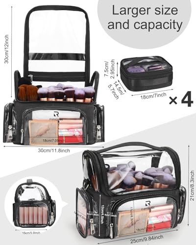 NAONAYA Makeup Brush Bag With 4 Mini Pouches Makeup Brush Holder - color: clear with 4 mini bags, size: S