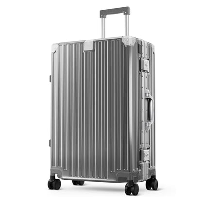 ALPHA CAMP Aluminum Frame Luggage, 24" Medium Checked Zipperless Suitcase - color: Grey, size: 24 Inch