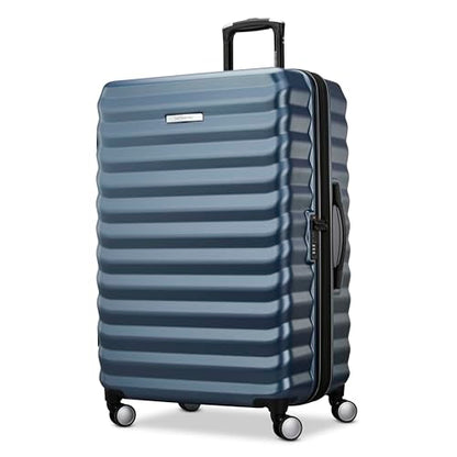 Samsonite Hard-Sided 20, 24 & 28 Inch 3-Piece Lightweight Checked Large Expandable Element Suitcase Set: Durable, 360° Spinner Wheels, Adjustable Telescopic Handle, TSA-Approved Lock - Captains Blue - color: Captains Blue, size: 3-Piece Set (20"/24"/28")