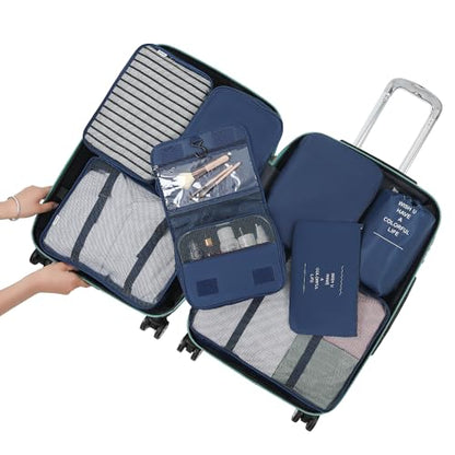 Belsmi 8 Set Packing Cubes with Shoe Bag - Compression Travel Luggage Organizer - color: 8pcs Navy