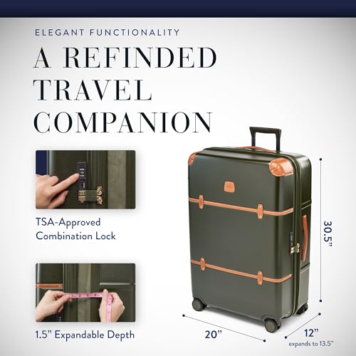 Bric's Bellagio 3.0 Spinner Trunk- Luxury Hardshell Check In Luggage with Large Wheels, Telescopic Handle, Leather Detailing - Expandable Rolling Suitcase - 30", Black - color: Black, size: 30" Checked-Large