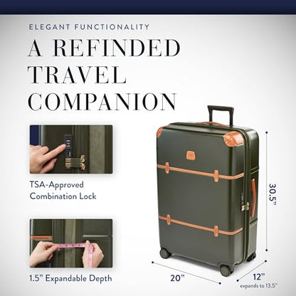 Bric's Bellagio 3.0 Spinner Trunk- Luxury Hardshell Check In Luggage with Large Wheels, Telescopic Handle, Leather Detailing - Expandable Rolling Suitcase - 30", Black - color: Black, size: 30" Checked-Large
