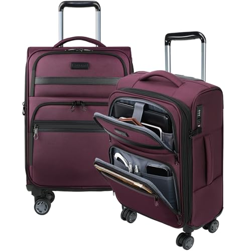 KROSER Softside Expandable Carry On Luggage with Front Business Pockets，20 Inch Suitcases with Spinner Wheels & Built-in TSA Lock, Durable Suitcase Rolling Luggage with USB Port, Burgundy - color: Burgundy-20, size: 20 inch