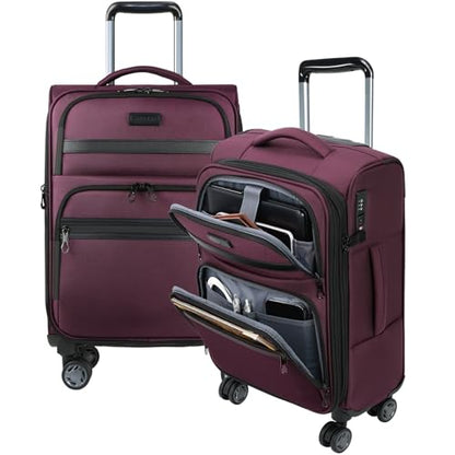 KROSER Softside Expandable Carry On Luggage with Front Business Pockets，20 Inch Suitcases with Spinner Wheels & Built-in TSA Lock, Durable Suitcase Rolling Luggage with USB Port, Burgundy - color: Burgundy-20, size: 20 inch