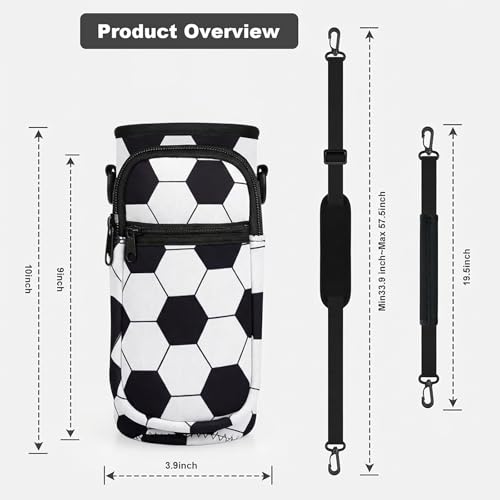Crossbody Water Bottle Holder with Strap, Phone Pocket(SOCCER, 32, Ounces) - color: SOCCER