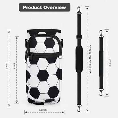 Crossbody Water Bottle Holder with Strap, Phone Pocket(SOCCER, 32, Ounces) - color: SOCCER