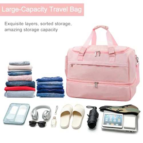 Travel Duffle Bag for Women, Carry-On Weekender with Shoe Compartment - color: Pink