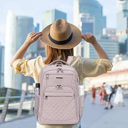 KROSER Travel Laptop Backpack 17 Inch Large Computer Backpack Dusty Pink - color: Quilted Dusty Pink