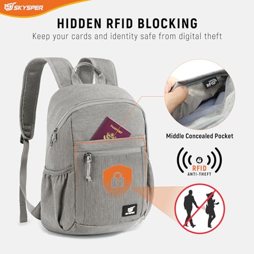 SKYSPER Anti Theft Hiking Backpack, 20L RFID Packable Travel Daypack, Lightweight Foldable Back Pack for Walking Daytrip - color: Grey, size: Medium