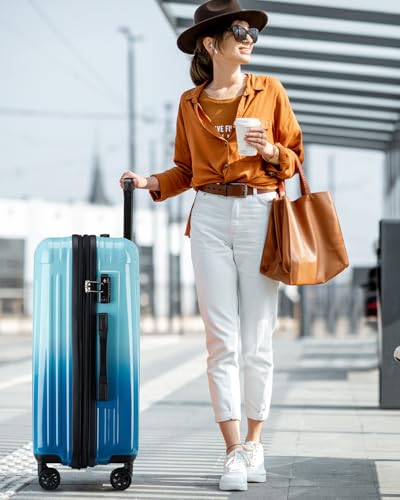 Carry On Luggage 22x14x9 Airline Approved, Suitcases with Wheels - color: Sky, size: S(carry-on-20")
