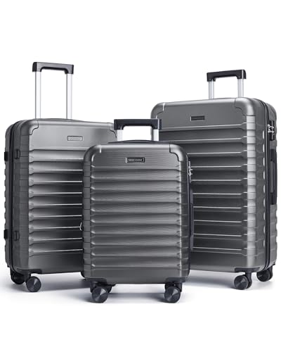 LIGHT FLIGHT Luggage Sets 3 Pcs Suitcase with Wheels,20"/24"/28",Gray - color: Gray, size: 3-Piece Set-20 Inch/24 Inch/28 Inch