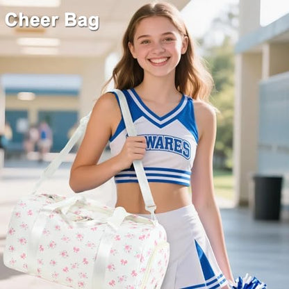 Dance Bag, Gym Bag for Girls, Kids Duffle Bag with Shoe & Wet Compartments - color: Beige flower