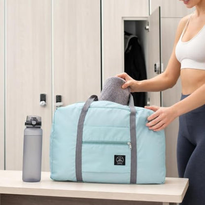 Foldable Travel Duffel Bag, Lightweight Carry On Tote with Handles and Zipper Pocket for Weekend Trips, Gym and Daily Use (Lake blue) - color: Lake Blue