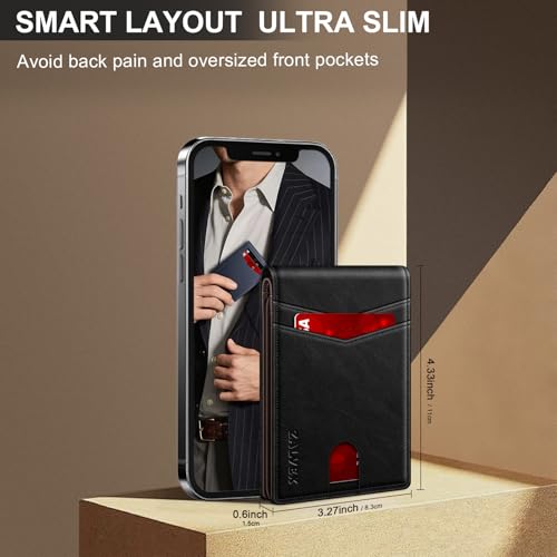 ZALVEX Wallet for Men Slim RFID Blocking Leather Credit Card Holder Wallet - color: Black + Coffee
