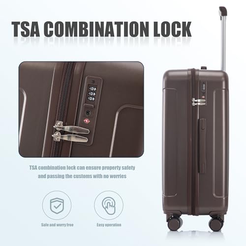 Hardshell Luggage Sets, Lightweight Stripes Suitcases with Spinner Wheels, Brown-222 - color: Brown-222, size: 20/24/28 Inch