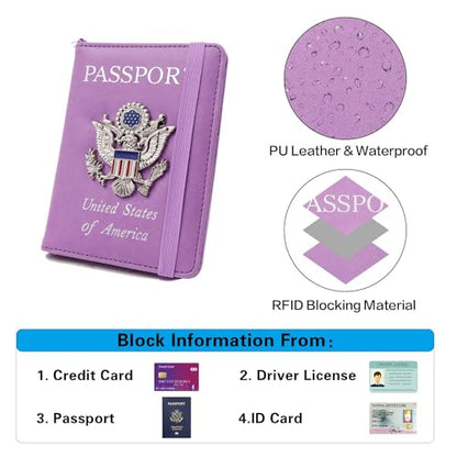 Passport Holder for Travel,Passport Cover Case with RFID (purple) - color: purple