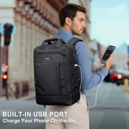 PIJUSHI Travel Backpack Carry On Slim Laptop Daypack 25L Fits 16" Laptop - color: Black