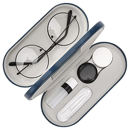 MoKo Double Eyeglass Case,Glasses and contact case 2 in 1 with Mirror - color: Blue